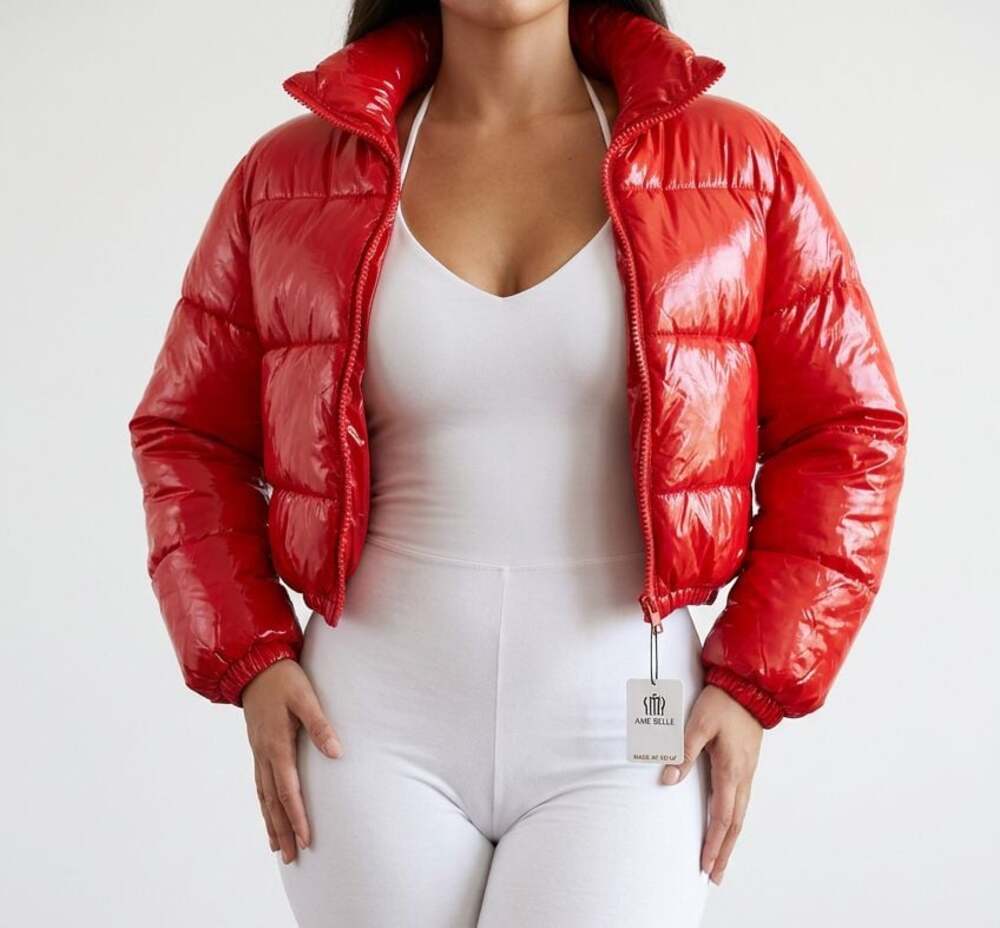 Ame Belle Women's Short Shiny Cropped Puffer Jacket